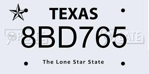 8BD765 Texas License Plate