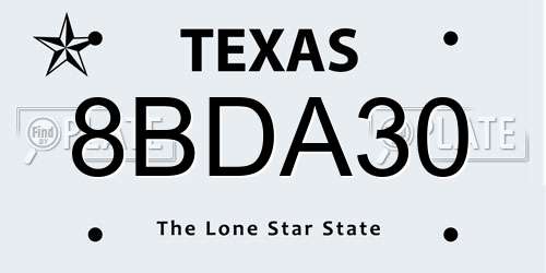 8BDA30 Texas License Plate