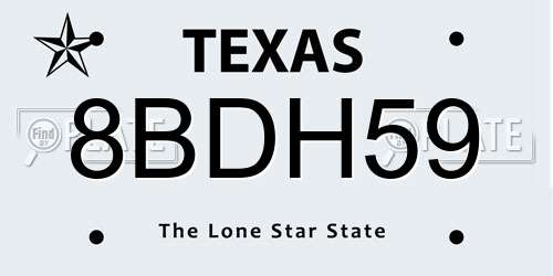8BDH59 Texas License Plate