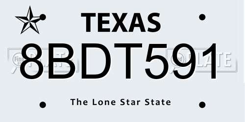 8BDT591 Texas License Plate