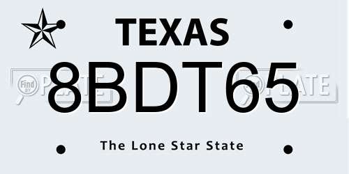 8BDT65 Texas License Plate
