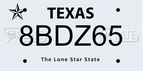 8BDZ65 Texas License Plate