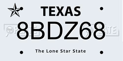 8BDZ68 Texas License Plate