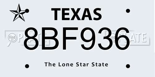 8BF936 Texas License Plate