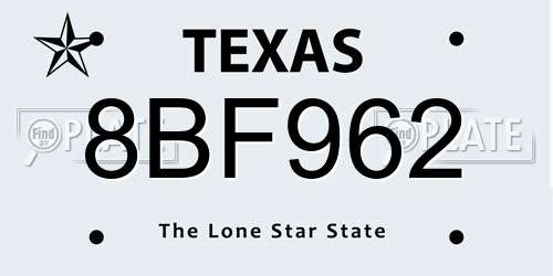 8BF962 Texas License Plate