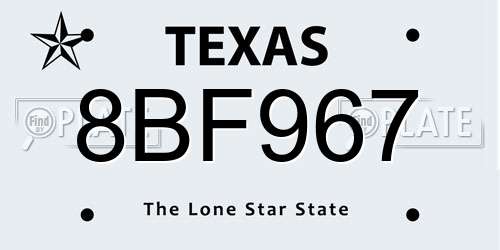8BF967 Texas License Plate