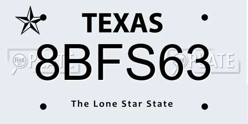 8BFS63 Texas License Plate