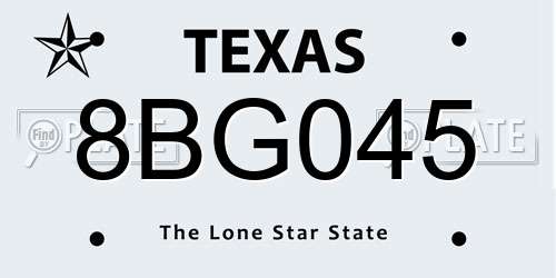 8BG045 Texas License Plate