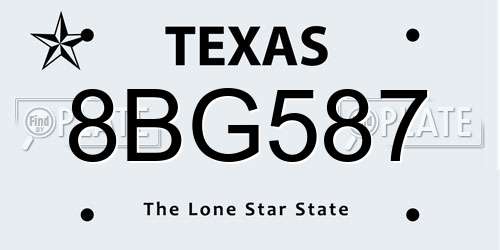 8BG587 Texas License Plate