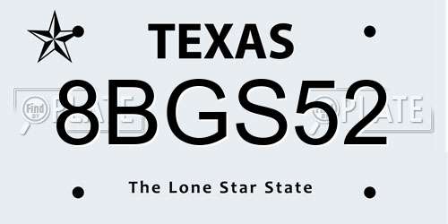 8BGS52 Texas License Plate