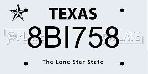 8BI758 Texas License Plate