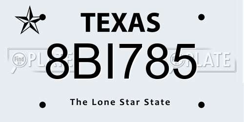 8BI785 Texas License Plate