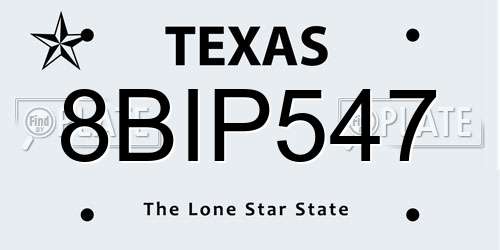 8BIP547 Texas License Plate