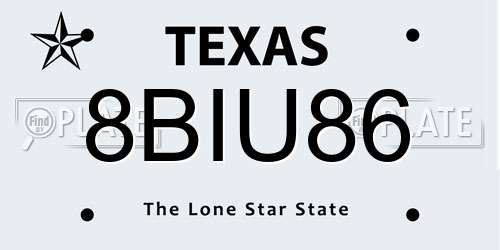8BIU86 Texas License Plate