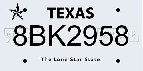 8BK2958 Texas License Plate