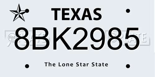 8BK2985 Texas License Plate