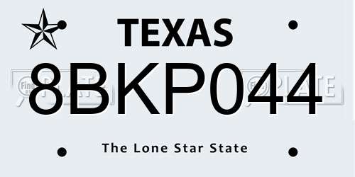 8BKP044 Texas License Plate