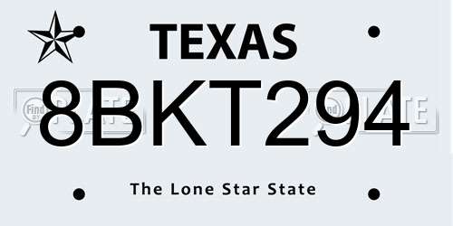 8BKT294 Texas License Plate