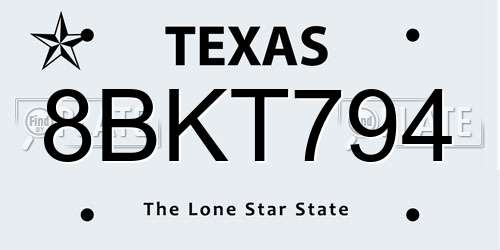 8BKT794 Texas License Plate