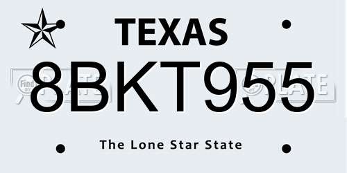 8BKT955 Texas License Plate