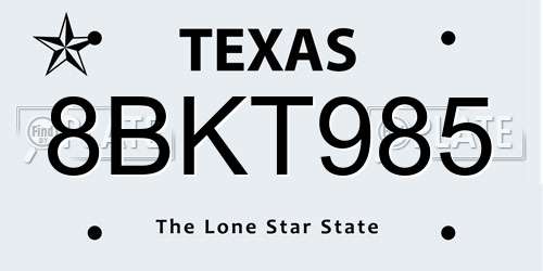 8BKT985 Texas License Plate