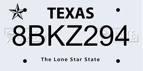8BKZ294 Texas License Plate