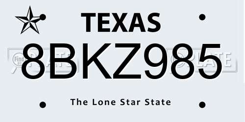 8BKZ985 Texas License Plate