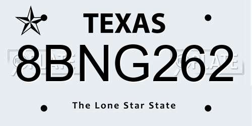 8BNG262 Texas License Plate