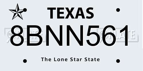8BNN561 Texas License Plate