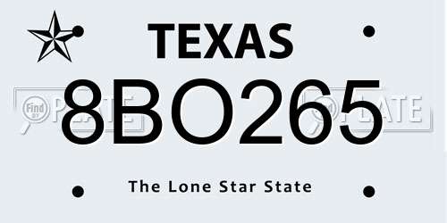8BO265 Texas License Plate