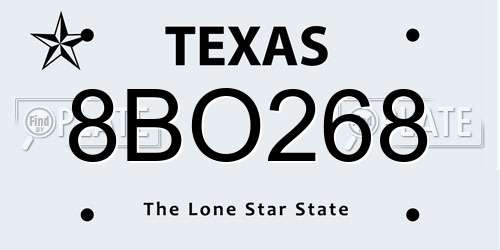 8BO268 Texas License Plate