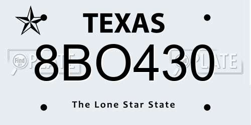 8BO430 Texas License Plate