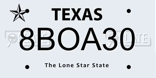 8BOA30 Texas License Plate