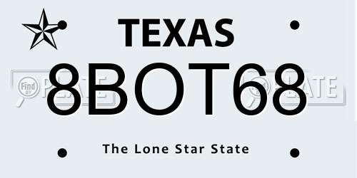 8BOT68 Texas License Plate