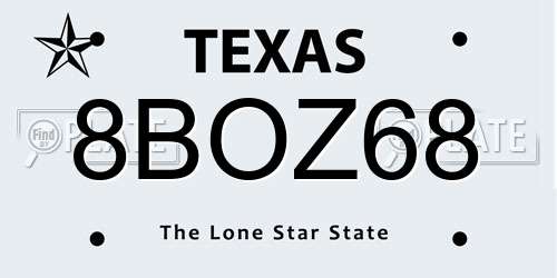 8BOZ68 Texas License Plate
