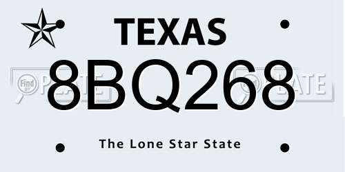 8BQ268 Texas License Plate