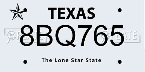 8BQ765 Texas License Plate