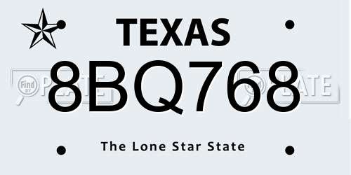 8BQ768 Texas License Plate