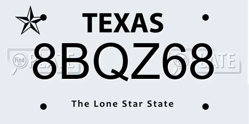 8BQZ68 Texas License Plate