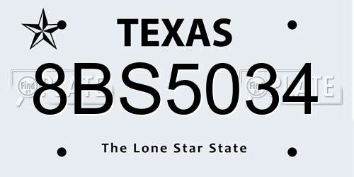 8BS5034 Texas License Plate