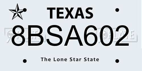 8BSA602 Texas License Plate