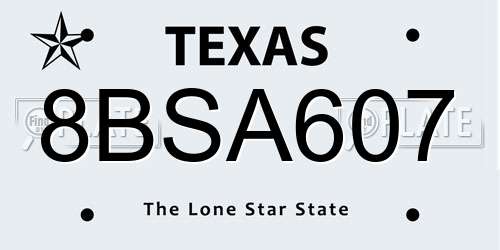 8BSA607 Texas License Plate