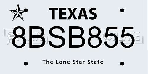 8BSB855 Texas License Plate