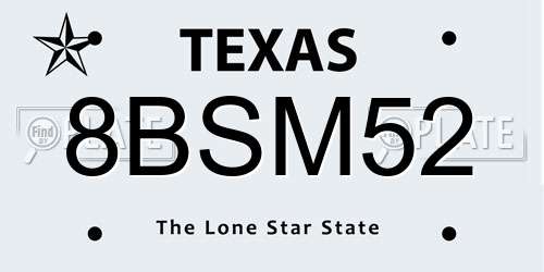 8BSM52 Texas License Plate