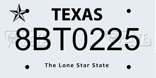 8BT0225 Texas License Plate