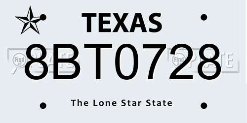 8BT0728 Texas License Plate