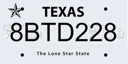 8BTD228 Texas License Plate