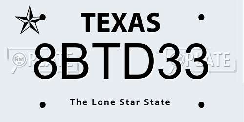 8BTD33 Texas License Plate