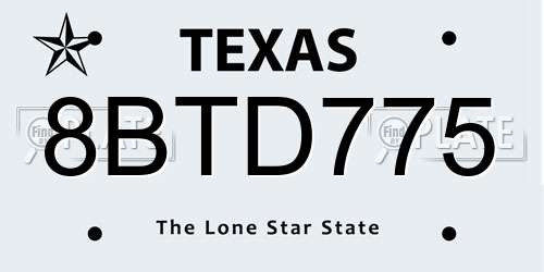 8BTD775 Texas License Plate