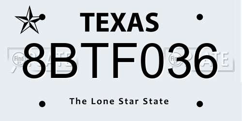 8BTF036 Texas License Plate